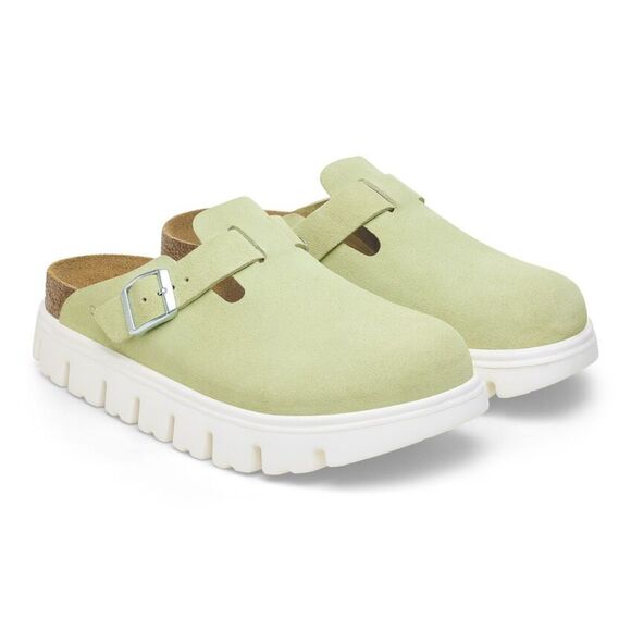Birkenstock Papillio Boston Chunky Faded Lime Suede Leather Platform Clogs NWT - Picture 12 of 13